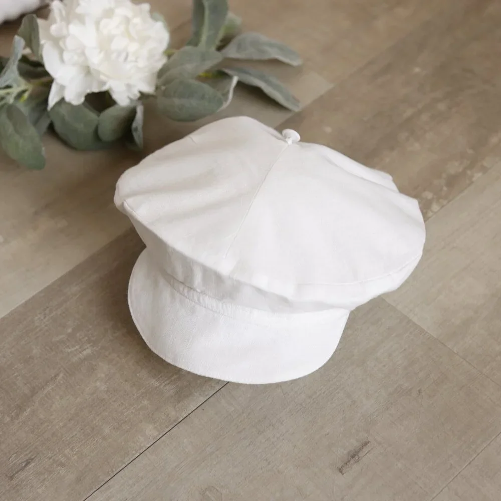 White Linen Dressy Romper & Hat Boutique Boy Special Occasion 3/6 Month New